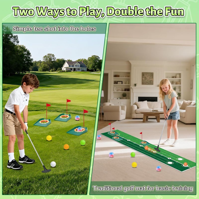 VATOS Golf Putting Set for Kids - Light up Golf Game Toys with Putting Mat, Putter, 3 Holes & 6 Balls (3 Glow), Indoor Outdoor Yard Golfs Game Sports Toys, Birthday Gifts for Boys Girls Kids 3-8 - Image 3